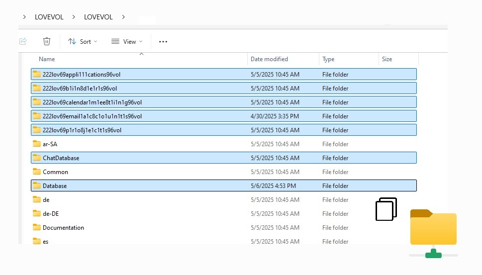 Copy database and folders to shared folder