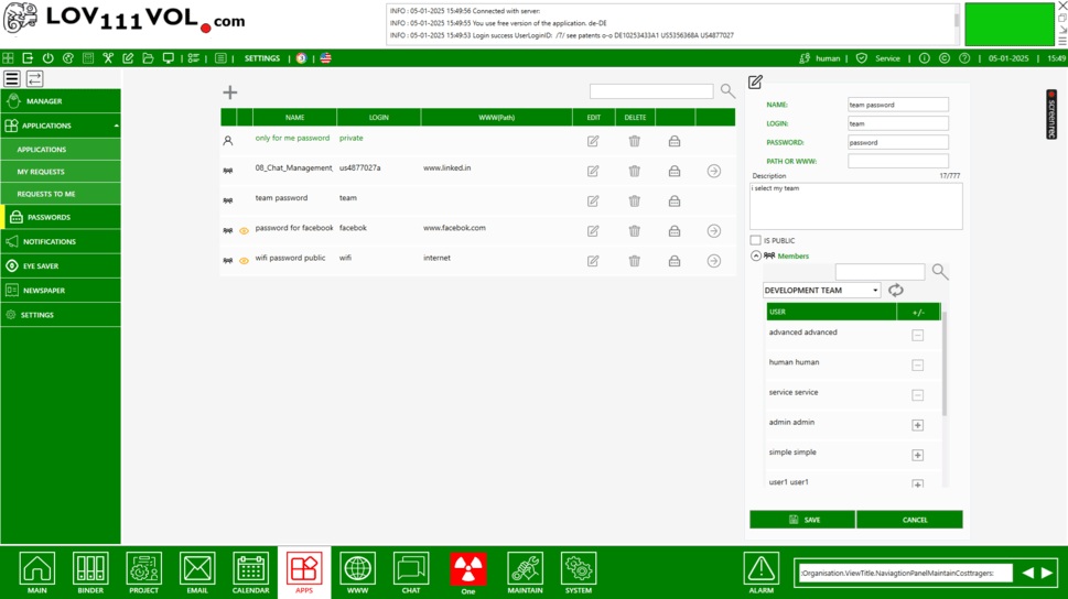 Example Screenshot of Secure Team Password Manager with LOV111VOL