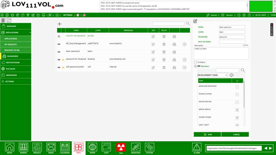 Example Screenshot of Secure Team Password Manager with LOV111VOL