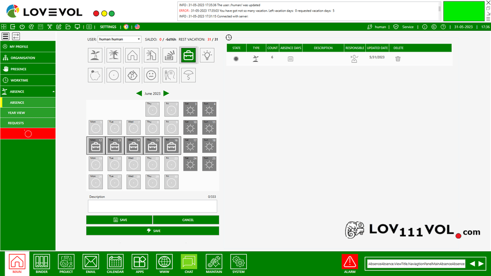 Program do ewidencji czasu pracy LOV111VOL