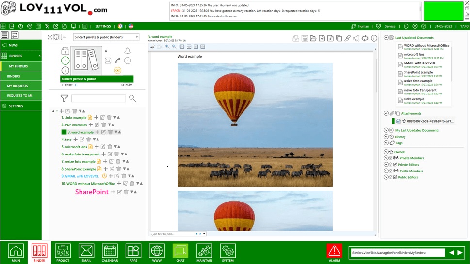 Example of a Workspace and digital sharing system
